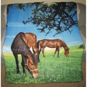 New Horses in Meadow Fleece Throw Blanket SOFT Horse Lover Gift NIP Foal Mare